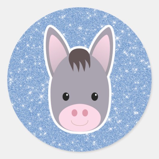 Donkey Glitter Ronde Sticker (Voorkant)