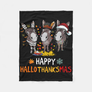 Donkey Happy Hanksmas Halloween Thanksgiving Fleece Deken