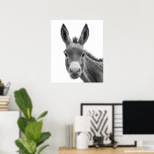 Donkey Head Portrait zwart wit Poster (Thuiskantoor)