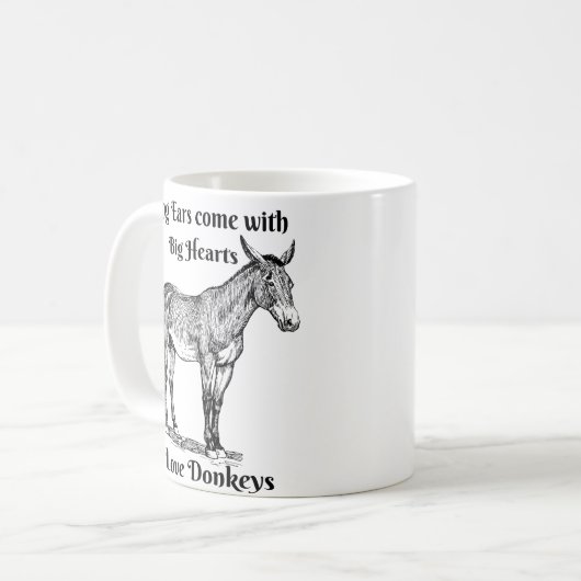 Donkey houdt van koffie mok Lange oren grote harte (Voorkant links)