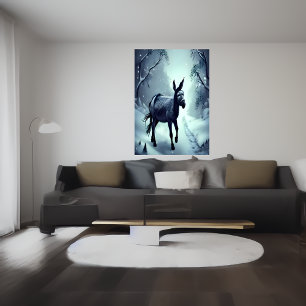 Donkey in de sneeuwberg AI Art Poster