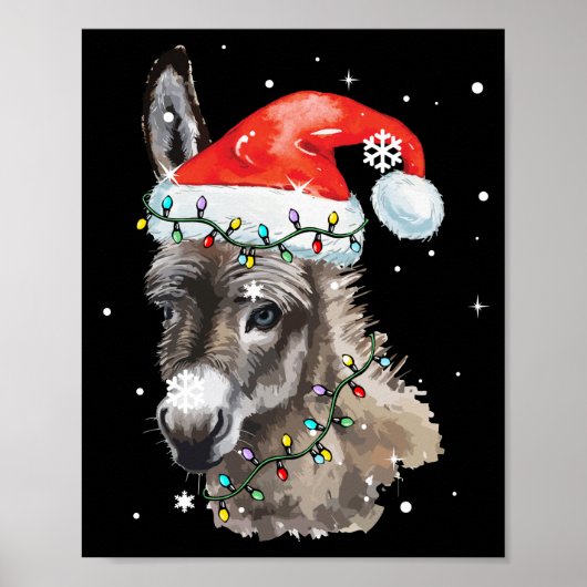 Donkey kerstkleur verlicht Santa Hat Donkey Poster (Voorkant)