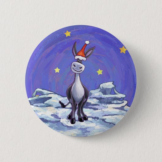 Donkey Kerstmis Ronde Button 5,7 Cm (Voorkant)