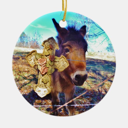 Donkey met Roos Cross Keramisch Ornament (Voorkant)