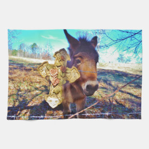 Donkey met Roos Cross Theedoek