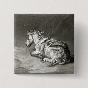 Donkey op Rest Vierkante Button 5,1 Cm