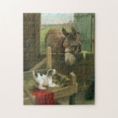  Donkey & Puppy Dog in Manger Old Barnyard Legpuzzel (Verticaal)