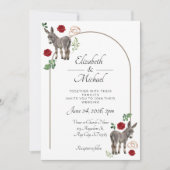 Donkey Red Floral Rustic Wedding Kaart (Voorkant)