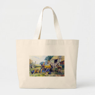 Donkey Rooster Chicken Hey boerderij Grote Tote Bag