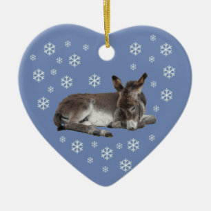 Donkey Snowflakes op Blue Keramisch Ornament