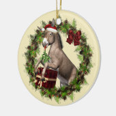 Donkey Wearing Santa Hat in Wreath Round Ornament (Links)