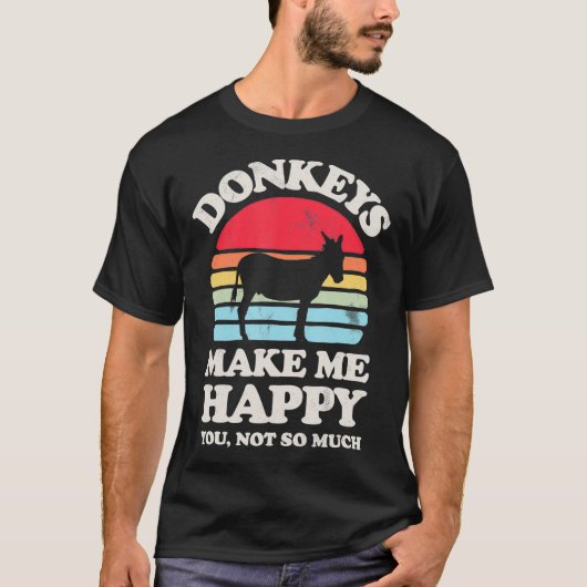 Donkeys maken me blij Funny Donkey Retro  F T-shirt (Voorkant)