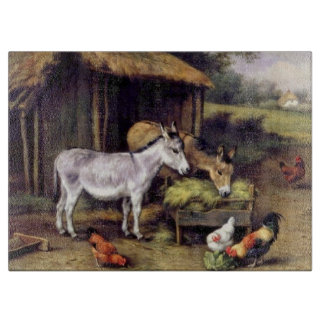 Donkoenen Kippen Schilderende landbouwhuisdieren Snijplank