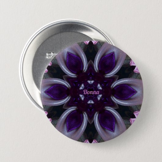 DONNA ~ Paarse witte roze groene BLOK Ronde Button 7,6 Cm (Voorkant /achterkant)