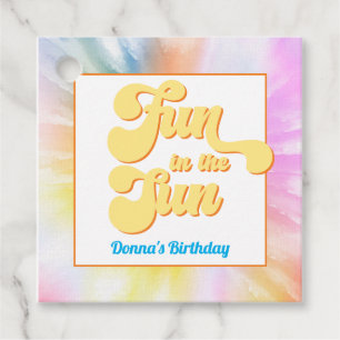 DONNA Retro Font Tie Dye Pool Party Verjaardag Bedankjes Labels