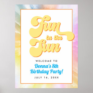 DONNA Retro Font Tie Dye Pool Party Verjaardag Poster