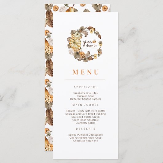 Donner Merci Citrouille Wreath Thanksgiving Menu (Devant / Derrière)
