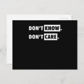 Dont Know Dont Care Funny Sarcastic Joke Gift Briefkaart (Voorkant / Achterkant)