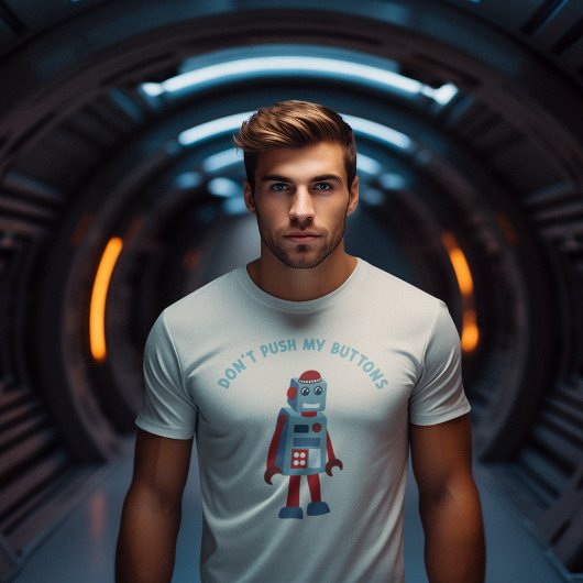 Don't Push My Buttonnen Funny Robot Graphic T-shirt