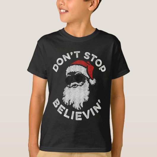 Don't Stop Believin' Cool Shades Santa  T-shirt (Voorkant)