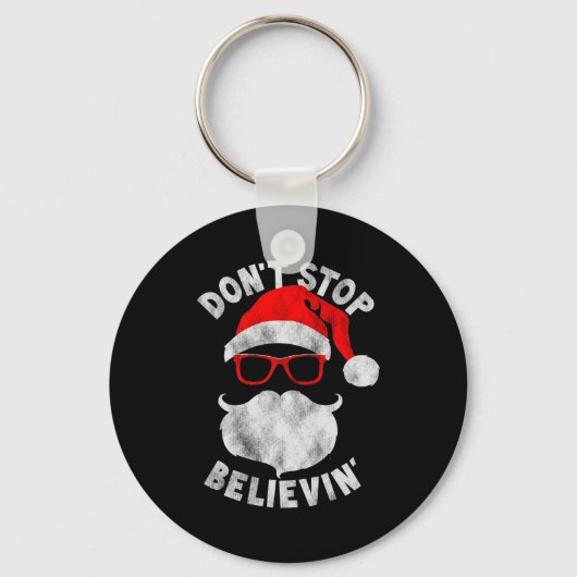 Don't Stop Believing Shades Santa Christmas Tee Lo Sleutelhanger (Voorkant)
