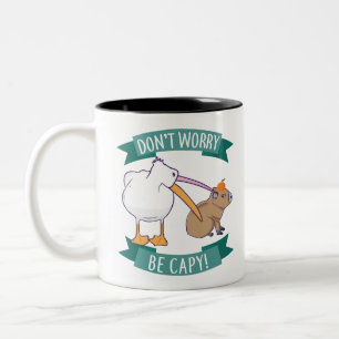 Don't Worry, Be Capy. Capybara Orange Unbothered Tweekleurige Koffiemok