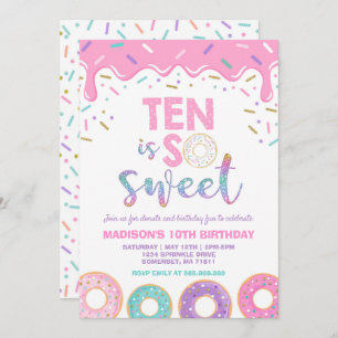 Donut 10th Birthday Invitation Donut Ten Is Sweet