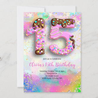 Donut 15th Birthday Girls Invitation