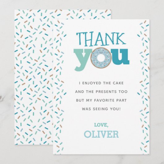 Donut 1e verjaardag bedankkaart kaart (Voorkant / Achterkant)