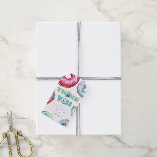 Donut 1e Verjaardag Feest Jongen Schattige Dank u Cadeaulabel (Met Touw)