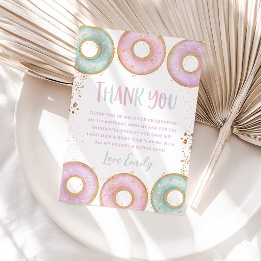 Donut 1e verjaardag Flat Hartelijk dank! Aqua Bedankkaart