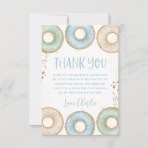 Donut 1e Verjaardag Platte Bedankkaart Roze Blauw