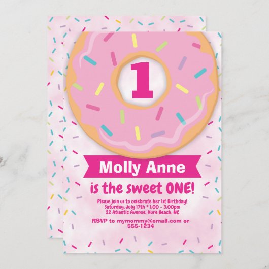 Donut 1e verjaardag van de uitnodiging van het mei (Voorkant / Achterkant)