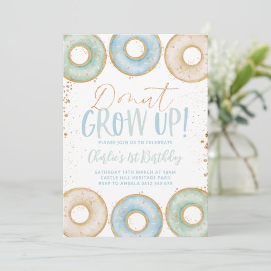 Donut 1er Anniversaire Invitation Garçon Donut Gra (Debout devant)