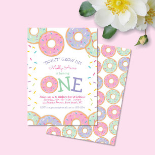 Donut 1st Eerste verjaardag Uitnodiging roze sproi