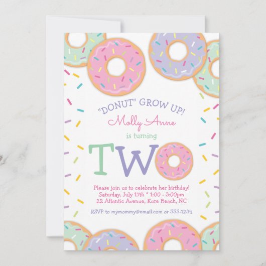 Donut 2e anniversaire Invitation sautinettes roses (Devant)
