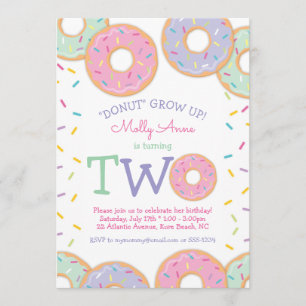 Donut 2e anniversaire Invitation sautinettes roses