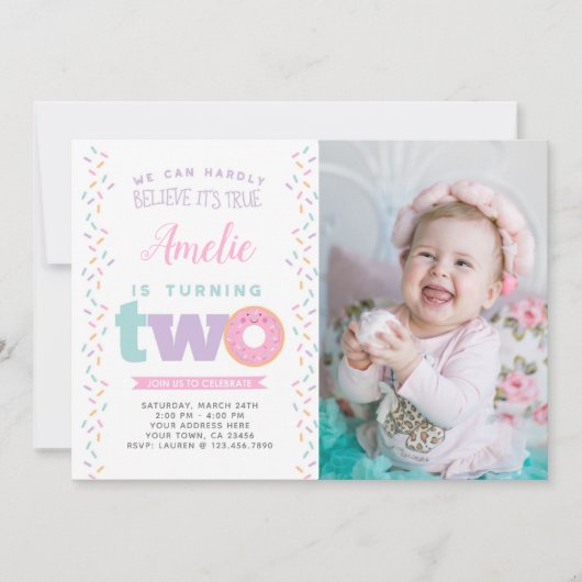 Donut 2e invitation à l'anniversaire avec photo (Devant)