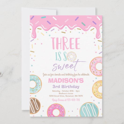 Donut 3e anniversaire Invitation Donut Three is Sw (Devant)