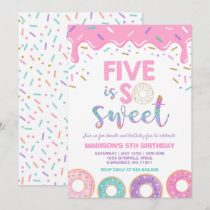 Donut 5th Birthday Invite Donut Five is zoet Kaart