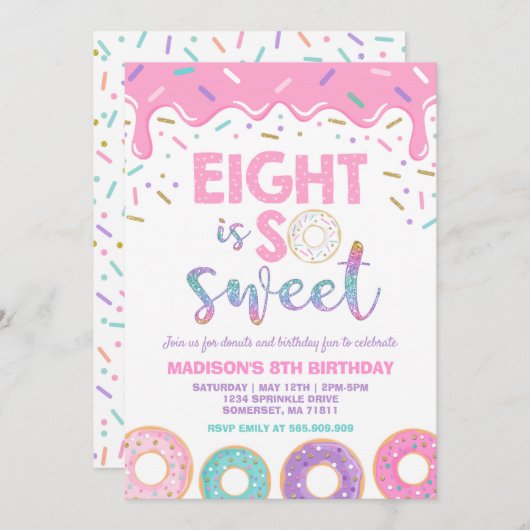 Donut 8 Anniversaire Le Invitation Donut Huit est (Devant / Derrière)