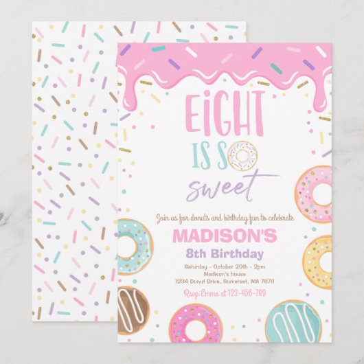 Donut 8th Birthday party acht is zo mooi Kaart (Voorkant / Achterkant)