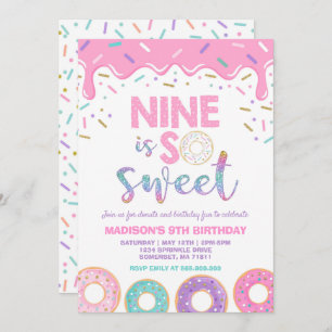 Donut 9th Birthday Invite Donut Nine is zoet Kaart