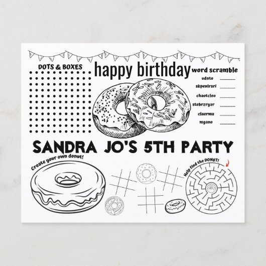 Donut activiteitsblad, donut placemats, donut colo (Voorkant)