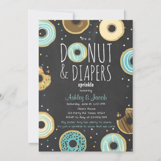Donut and Diapers Sprinkle nodigen Boy Coed douche Kaart (Voorkant)