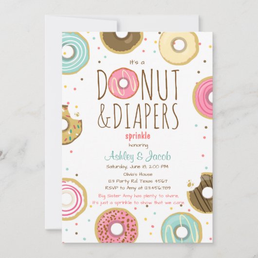 Donut and Diapers Sprinkle-uitnodiging Code douche Kaart (Voorkant)
