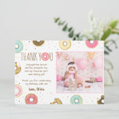 Donut Anniversaire Carte de remerciements Rose fil (Debout devant)