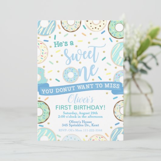 Donut Anniversaire Invitation Sweet One Party (Debout devant)
