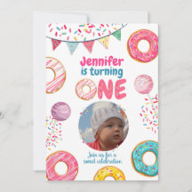 Donut Anniversaire Photo Invitation Sweet ONE
