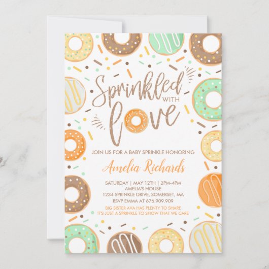 Donut Baby Sprinkle Uitnodiging Overgoten Met Lief (Voorkant)
